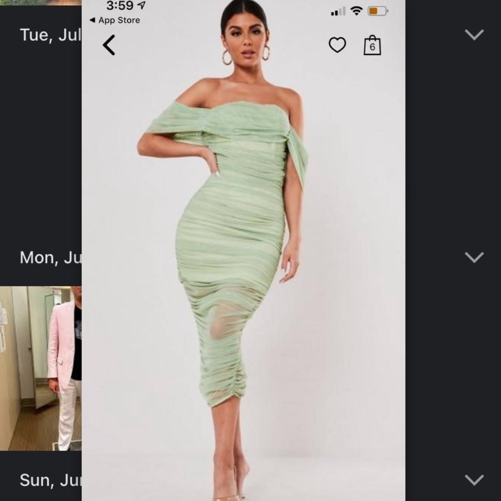 MISSGUIDED Green Ruched Bardot Midi Dress